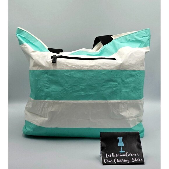 Aloha Collection Women's Aqua White Striped Splash-Proof Tote Bag Sz L 2559 - Picture 6 of 13